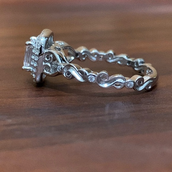 Sterling Silver CZ Vintage Engagement Ring Set Size 7 - Picture 3 of 10